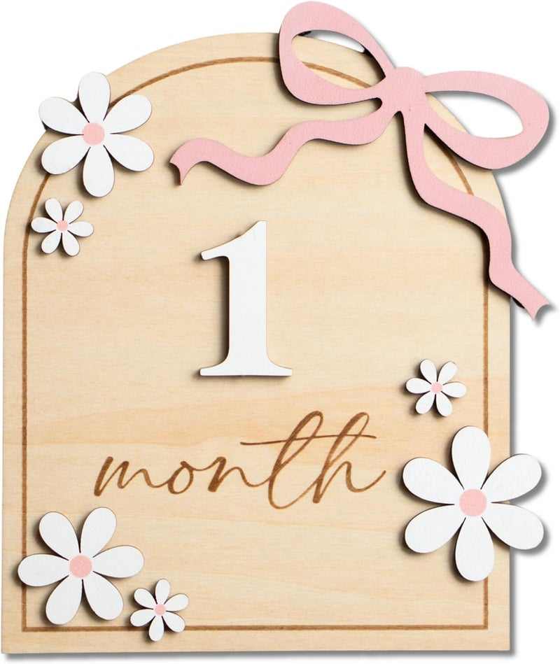 HONOCOOLS Store Baby Monthly Milestone Sign,1-12 Monthly Baby Milestone, Month Milestone Baby Girl, Baby Months Milestone, Newborn Photography Props Double-Sided (B14) - Image 1